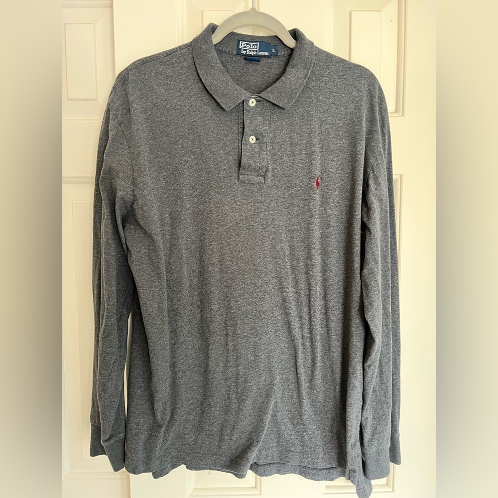 Polo Ralph Lauren Gray Long Sleeve Polo Shirt  cotton henley size Large